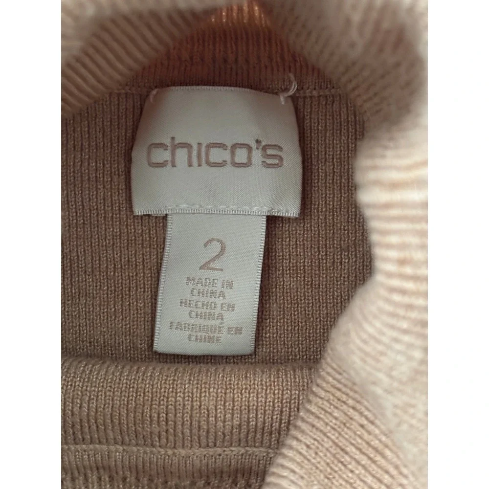 Chicos Camel Tan Turtleneck Sweater Size‎ 2 Large Rayon Blend Knit Pullover Top